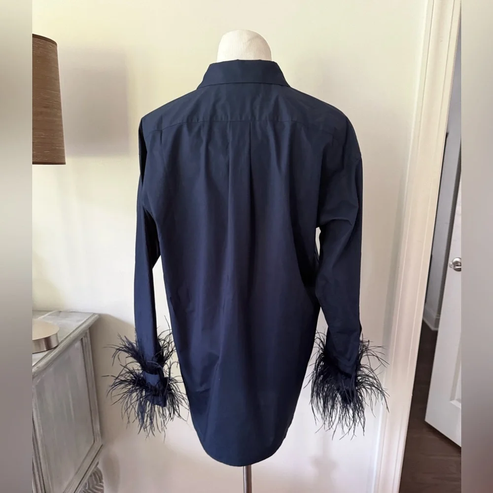 J. CREW COLLECTION Feather-Trim Cotton Poplin Button-Up Shirt Size 8
